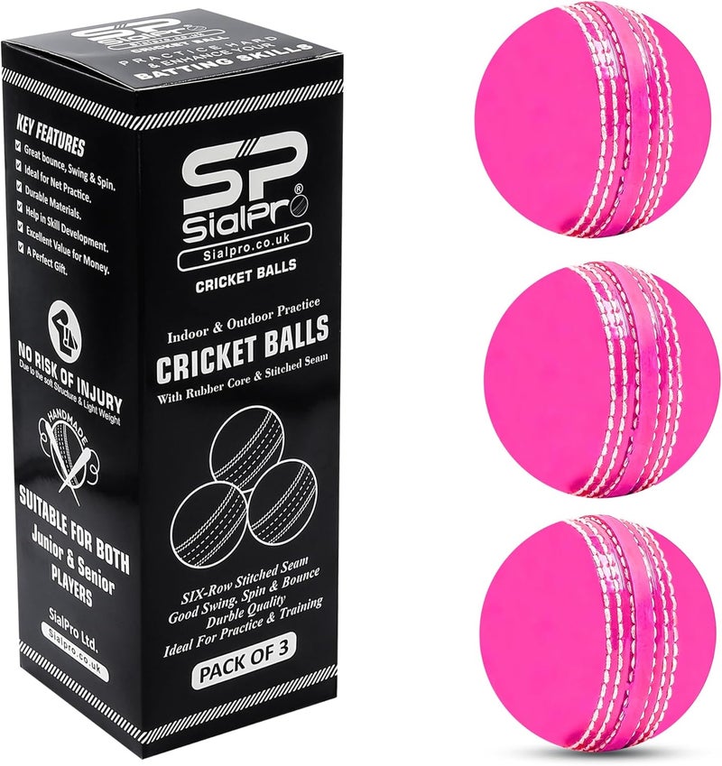 Soft Cricket Rubber Ball Set Indoor/Outdoor Play for Junior Youth Adult Training, Coaching, Practice Excellent Bounce with Durable Traditional Seams Stitched